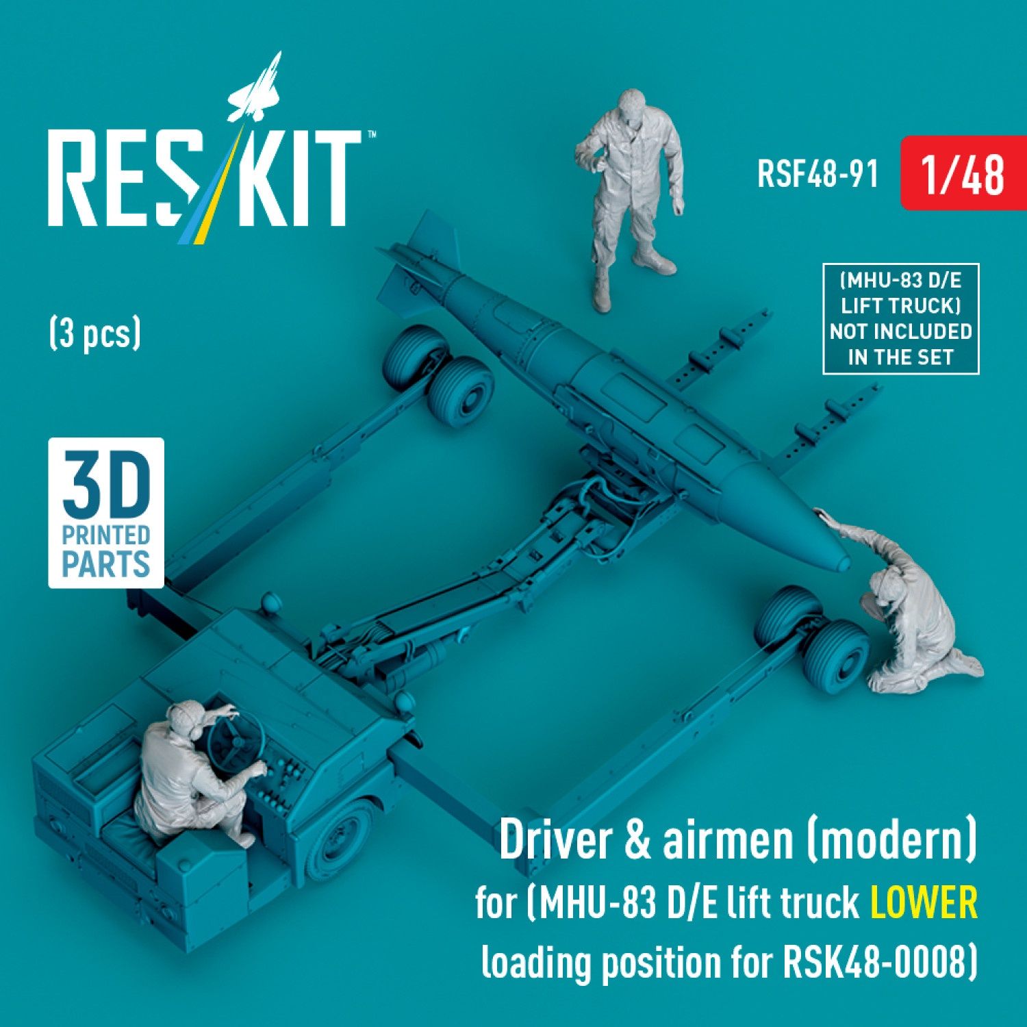 RSF48-0091 - Driver &amp; airmen (modern) (3 pcs) (MHU-83 D/E lift truck LOWER loading position for RSK48-0008) (3D Printed)  - 1:48