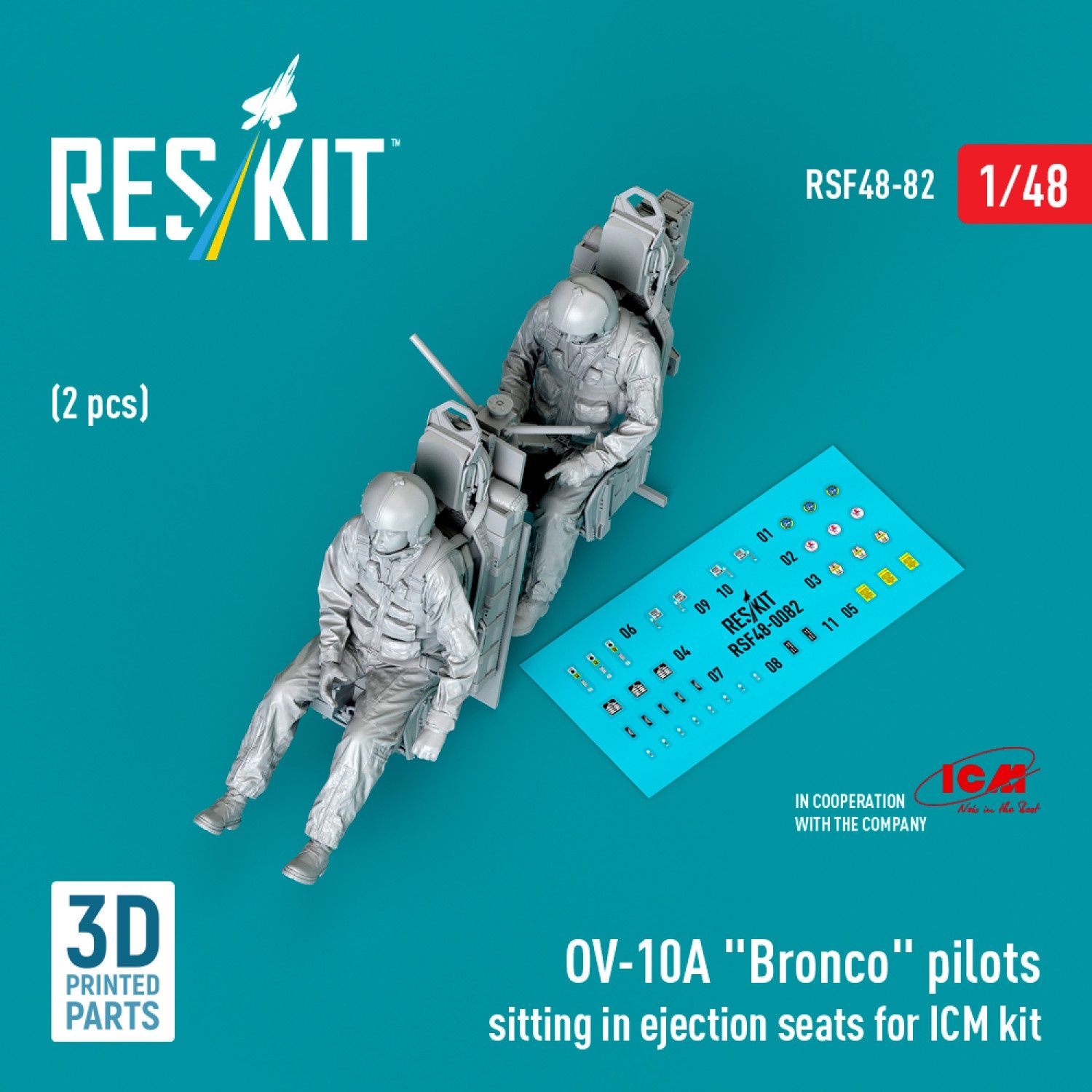 RSF48-0082 - OV-10A &quot;Bronco&quot; pilots sitting in ejection seats for ICM kit (2 pcs) (3D Printed)  - 1:48