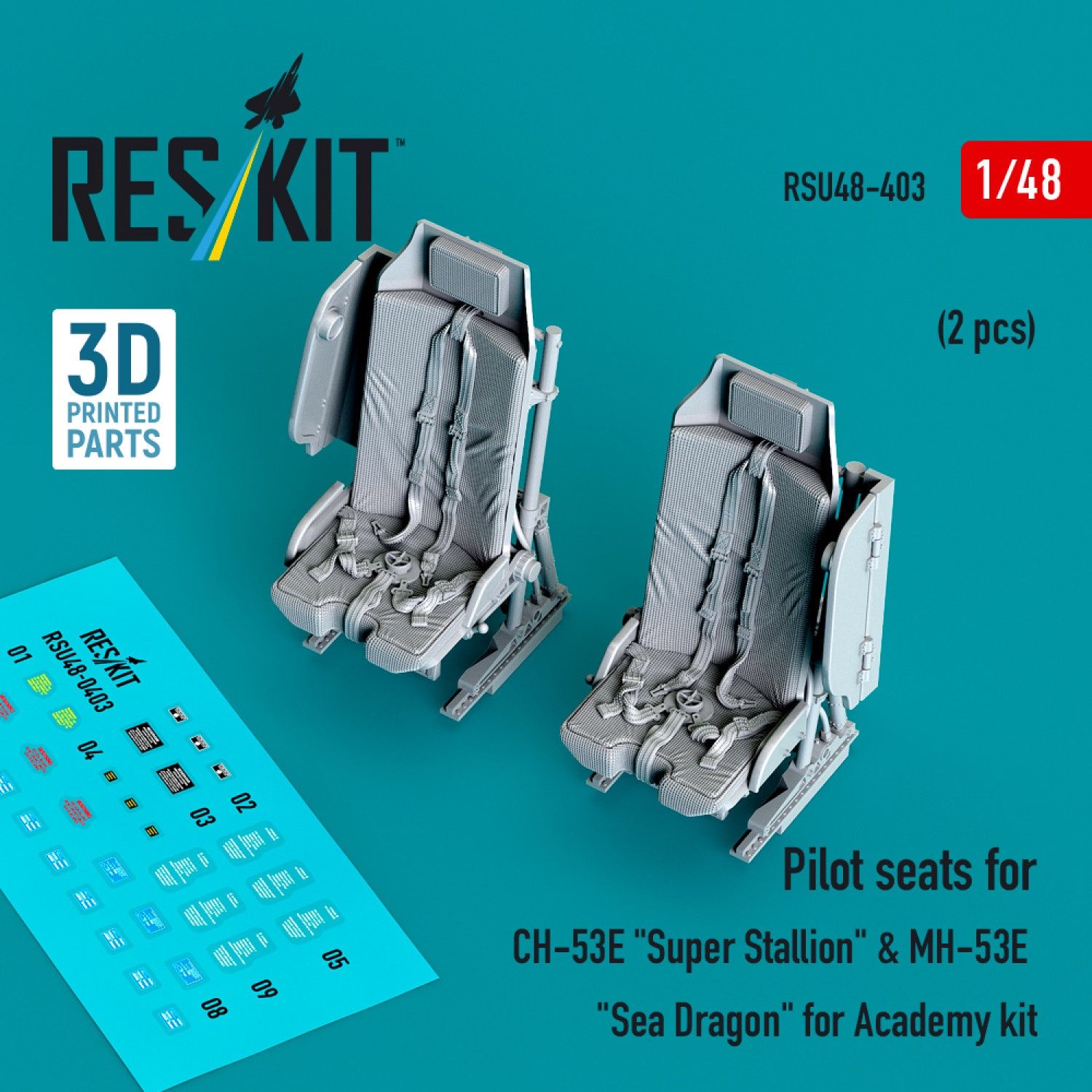 RSU48-0403 - Pilot seats for CH-53E &quot;Super Stallion&quot; &amp; MH-53E &quot;Sea Dragon&quot; for Academy kit (2 pcs) (3D printed)  - 1:48