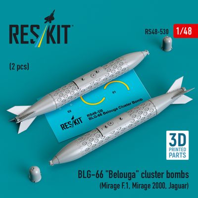 RS48-0530 - BLG-66 "Belouga" cluster bombs (2 pcs) (Mirage F.1, Mirage 2000, Jaguar) (3D Printed)  - 1:48