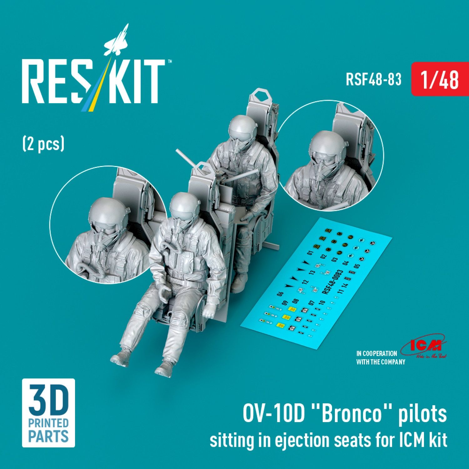 RSF48-0083 - OV-10D &quot;Bronco&quot; pilots sitting in ejection seats for ICM kit (2 pcs) (3D Printed)  - 1:48