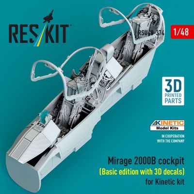 RSU48-0374 - Mirage 2000B cockpit (Basic edition with 3D decals) for Kinetic kit (3D Printed)  - 1:48