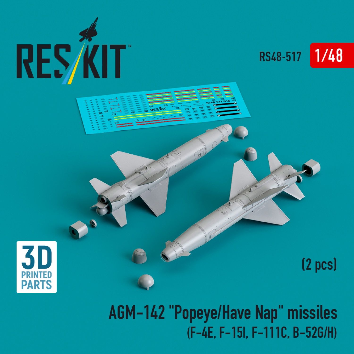 RS48-0517 - AGM-142 "Popeye/Have Nap" missiles (2 pcs) (F-4E, F-15I, F-111C, B-52G/H) (3D Printed)  - 1:48