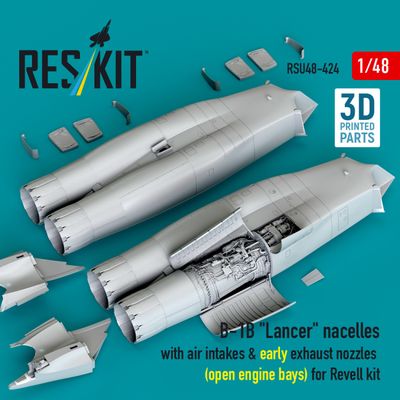 RSU48-0424 - B-1B "Lancer" nacelles with air intakes &amp; early exhaust nozzles (open engine bay) for Revell kit (3D Printed)  - 1:48