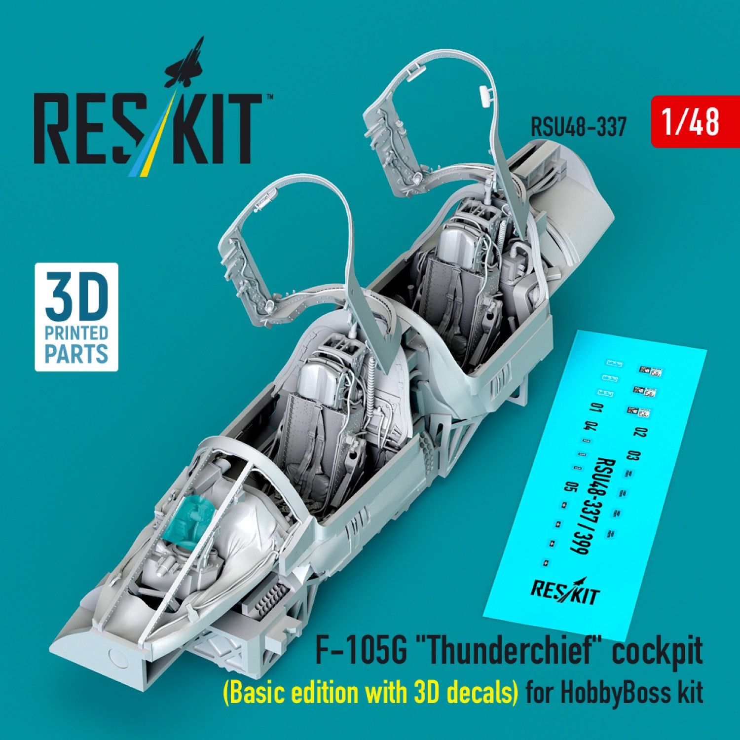 RSU48-0337 - F-105G &quot;Thunderchief&quot; cockpit (Basic edition with 3D decals) for HobbyBoss kit (3D Printed)  - 1:48