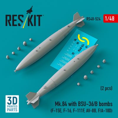 RS48-0524 - Mk.84 with BSU-36/B bombs (2 pcs) (F-15E, F-16, F-111F, AV-8B, F/A-18D) (3D Printed)  - 1:48