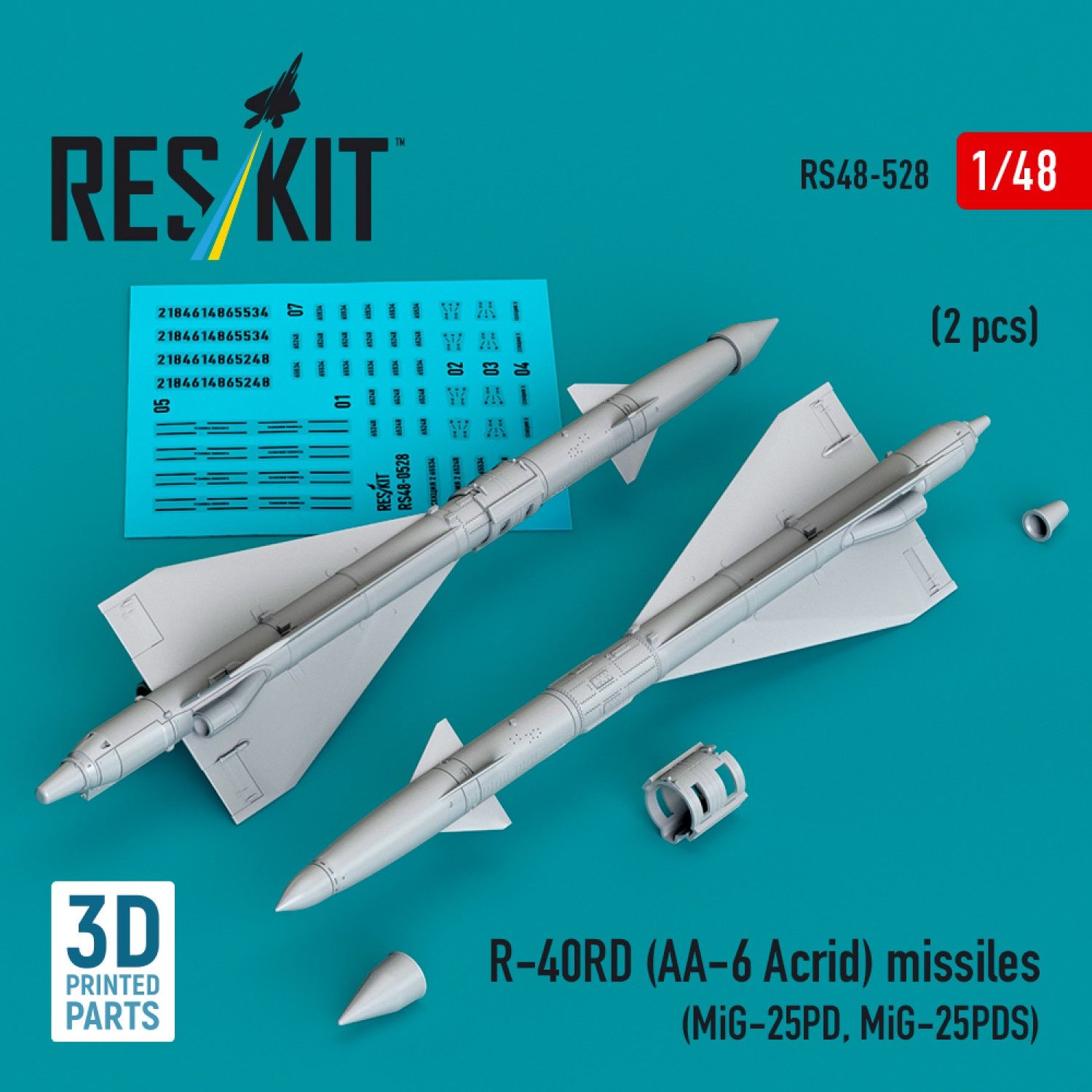 RS48-0528 - R-40RD (AA-6 "Acrid") missiles (2 pcs) (MiG-25PD, MiG-25PDS) (3D printed)  - 1:48