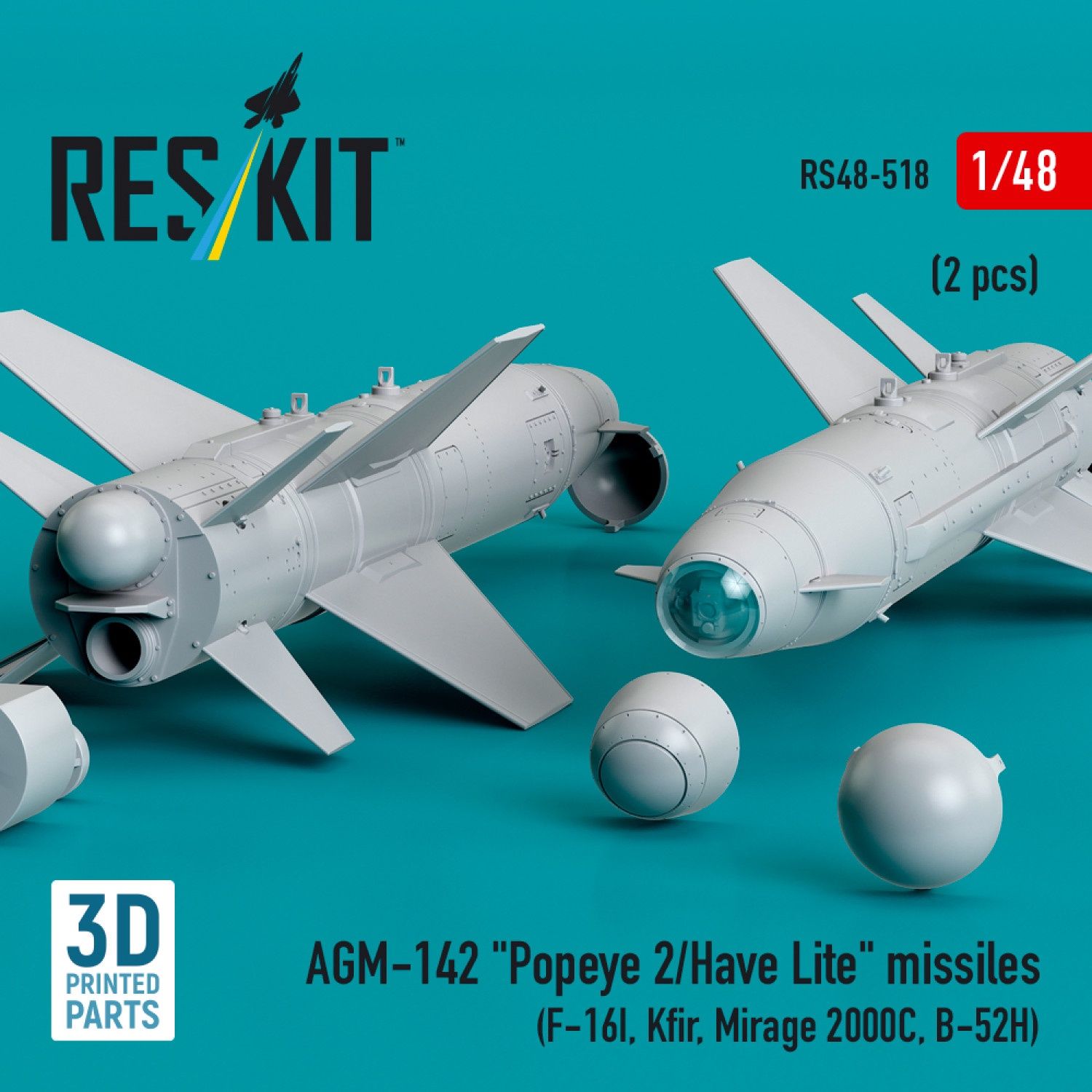 RS48-0518 - AGM-142 "Popeye 2/Have Lite" missiles (2 pcs) (F-16I, Kfir, Mirage 2000C, B-52H) (3D Printed)  - 1:48