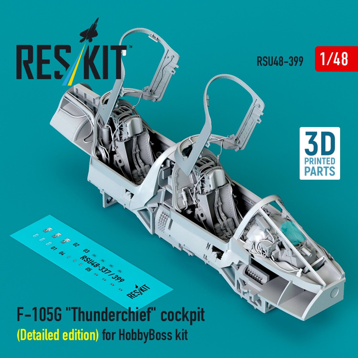 RSU48-0399 - F-105G &quot;Thunderchief&quot; cockpit (Detailed edition) for HobbyBoss kit (3D Printed)  - 1:48