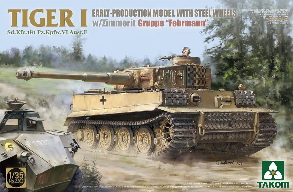 Pakket Takom 2202 - Tiger I Early Production Model with Steel Wheels w/zimmerit Gruppe &quot;Fehrmann&quot; - 1:35