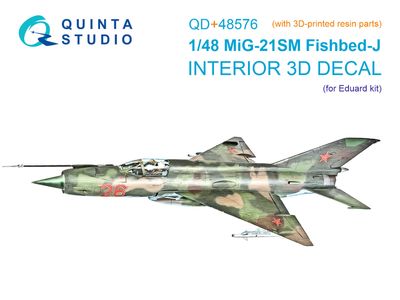 QD+48576 - MiG-21SM Fishbed-J 3D-Printed &amp; coloured Interior on decal paper (Eduard) (with 3D-printed resin parts) - 1:48