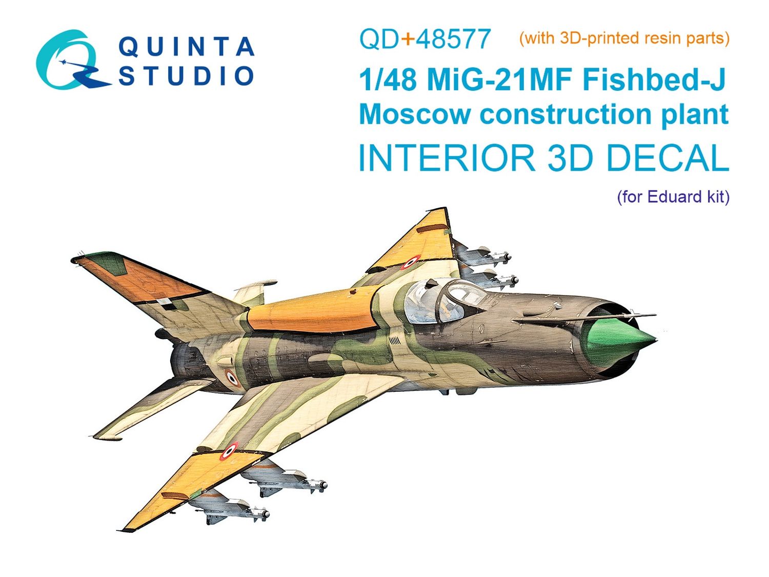 QD+48577 - MiG-21MF Fishbed-J (Moscow plant) 3D-Printed &amp; coloured Interior on decal paper (Eduard) (with 3D-printed resin parts) - 1:48
