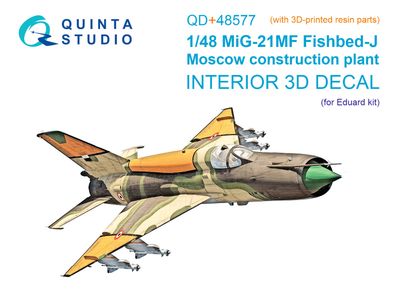 QD+48577 - MiG-21MF Fishbed-J (Moscow plant) 3D-Printed &amp; coloured Interior on decal paper (Eduard) (with 3D-printed resin parts) - 1:48