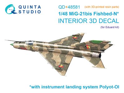 QD+48581 - MiG-21bis late Fishbed-N 3D-Printed &amp; coloured Interior on decal paper (Eduard) (with 3D-printed resin parts) - 1:48