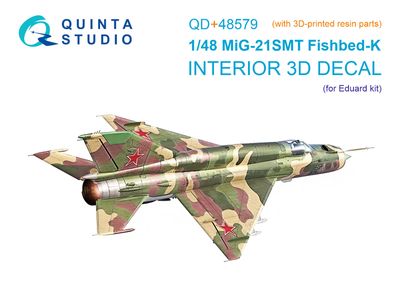 QD+48579 - MiG-21SMT Fishbed-K 3D-Printed &amp; coloured Interior on decal paper (Eduard) (with 3D-printed resin parts) - 1:48