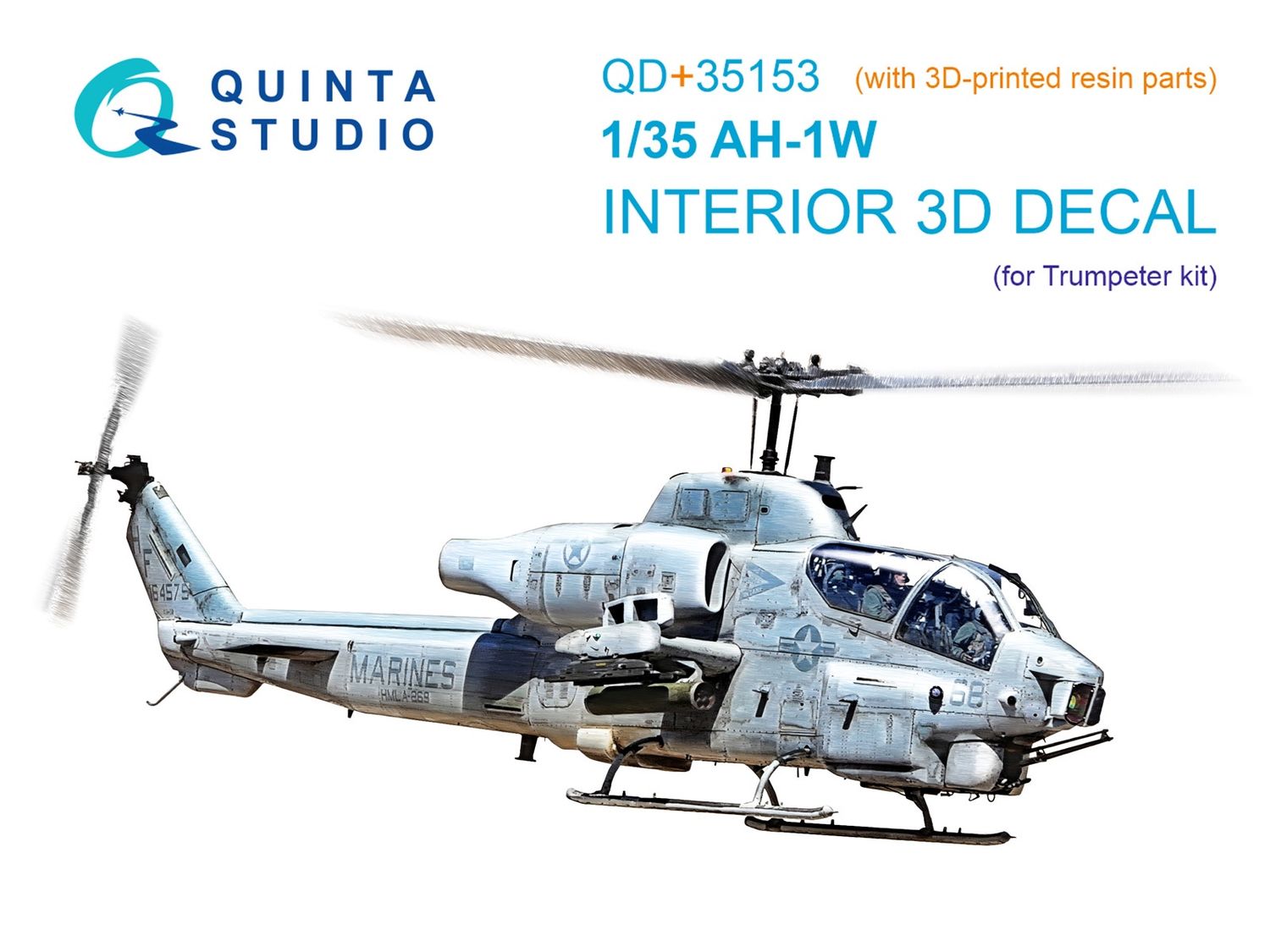 QD+35153 - AH-1W 3D-Printed &amp; coloured Interior on decal paper (Trumpeter) (with 3D-printed resin parts)  - 1:35