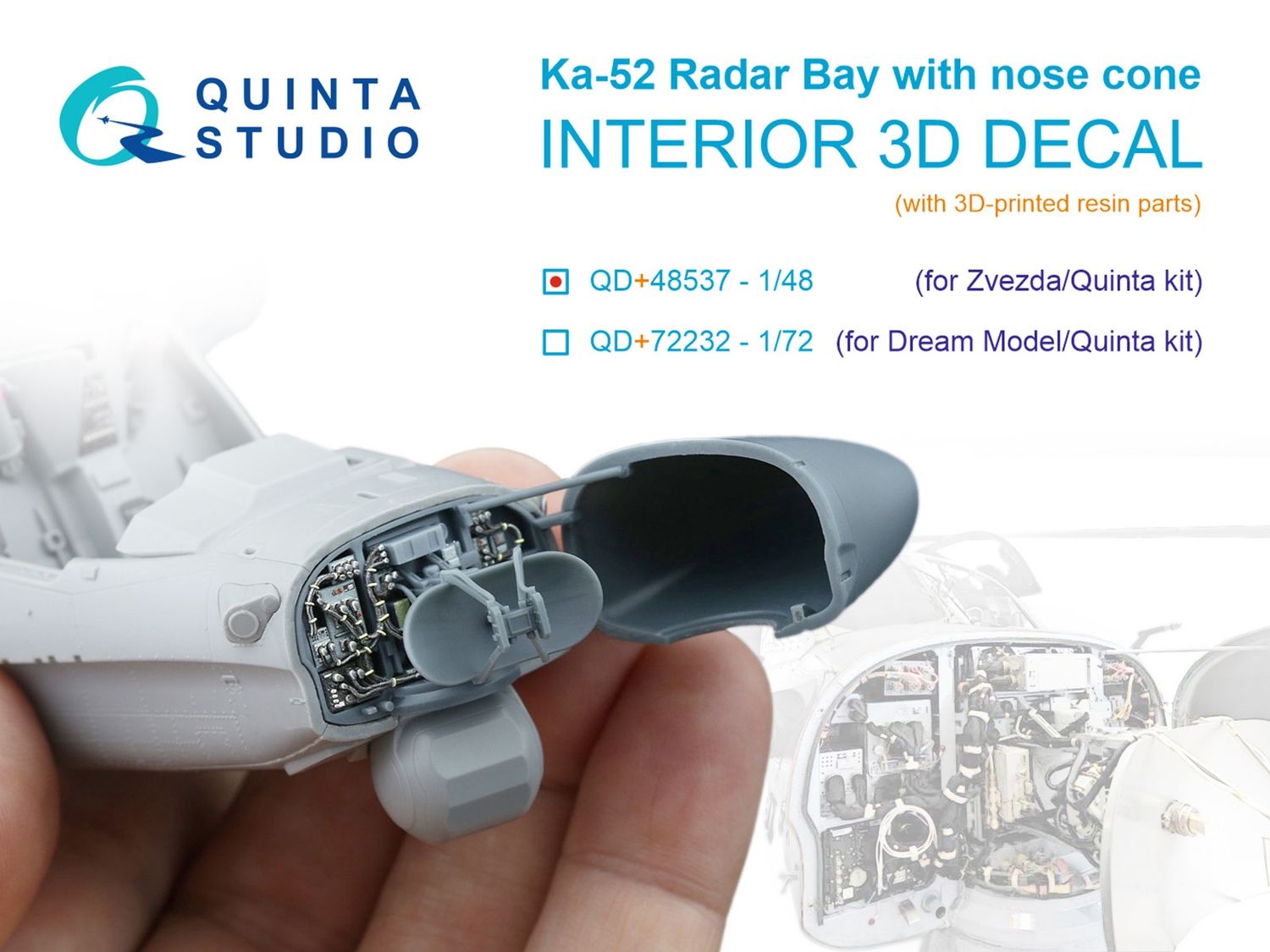 QD+48537 - Ka-52 radar bay with nose cone (Zvezda/Quinta Models) (with 3D-printed resin parts) - 1:48