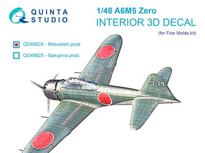 QD48624 - A6M5 Zero, Mitsubishi Prod. 3D-Printed &amp; coloured Interior on decal paper (Fine Molds) - 1:48