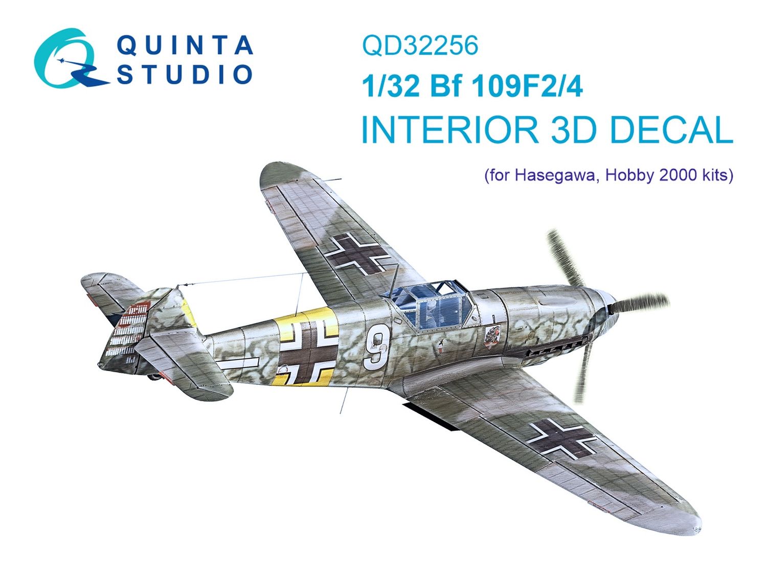 QD32256 - Bf 109F2/F4 3D-Printed &amp; coloured Interior on decal paper (Hasegawa) - 1:32