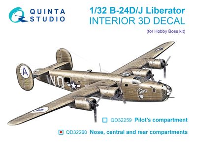 QD32260 - B-24D/B-24J Liberator,  Nose, central and rear compartments 3D-Printed &amp; coloured Interior on decal paper (Hobby Boss) - 1:32
