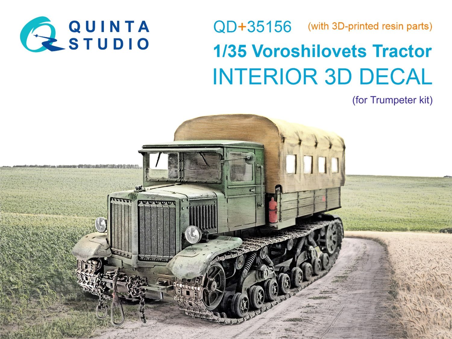 QD+35156 - Voroshilovets Tractor 3D-Printed &amp; coloured Interior on decal paper (Trumpeter) (with 3D-printed resin parts)  - 1:35