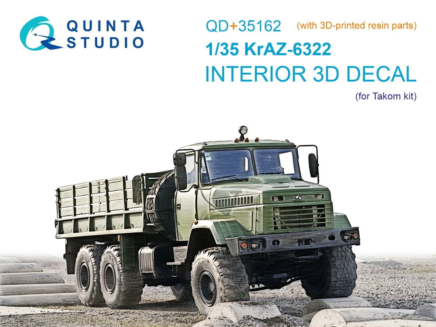 QD+35162 - KrAZ-6322 3D-Printed &amp; coloured Interior on decal paper (Takom) (with 3D-printed resin parts)  - 1:35