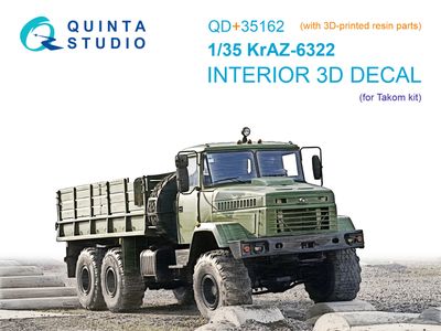 QD+35162 - KrAZ-6322 3D-Printed &amp; coloured Interior on decal paper (Takom) (with 3D-printed resin parts)  - 1:35