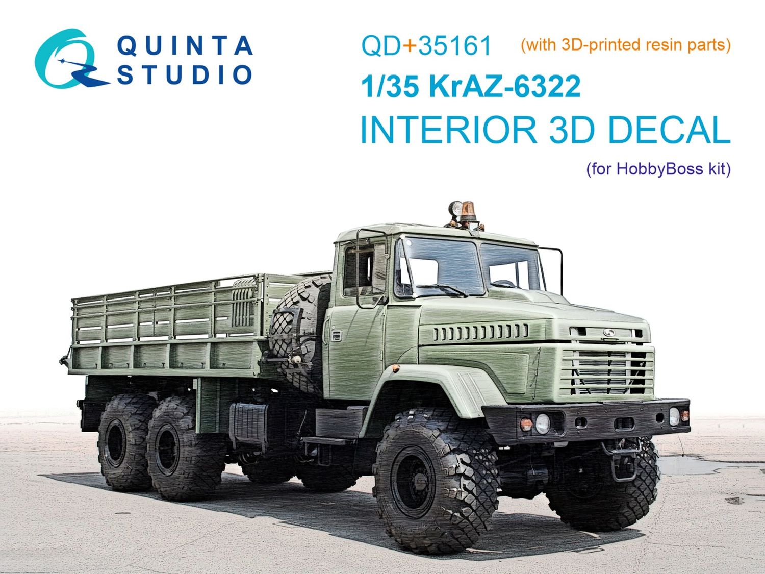 QD+35161 - KrAZ-6322 3D-Printed &amp; coloured Interior on decal paper (HobbyBoss) (with 3D-printed resin parts)  - 1:35