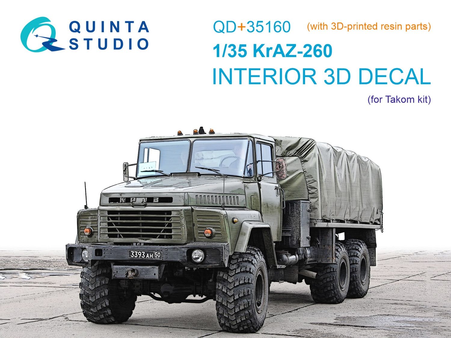QD+35160 - KrAZ-260 3D-Printed &amp; coloured Interior on decal paper (Takom) (with 3D-printed resin parts)  - 1:35