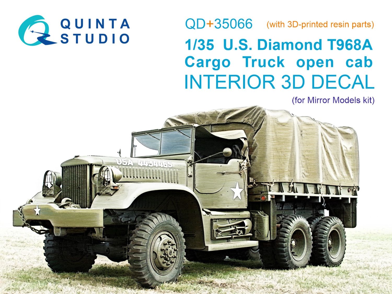 QD+35066 - U.S. Diamond T 968A Cargo truck (open cab) 3D-Printed &amp; coloured Interior on decal paper (Mirror Models) (with 3D-printed resin parts) - 1:35