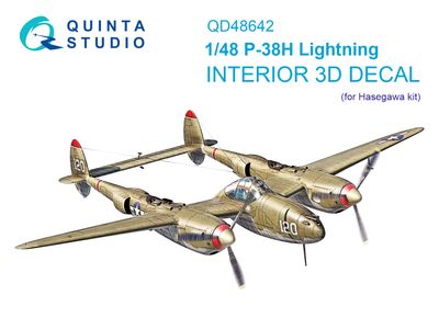 QD48642 - P-38H Lightning 3D-Printed &amp; coloured Interior on decal paper (Hasegawa) - 1:48