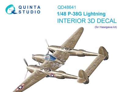 QD48641 - P-38G Lightning 3D-Printed &amp; coloured Interior on decal paper (Hasegawa) - 1:48