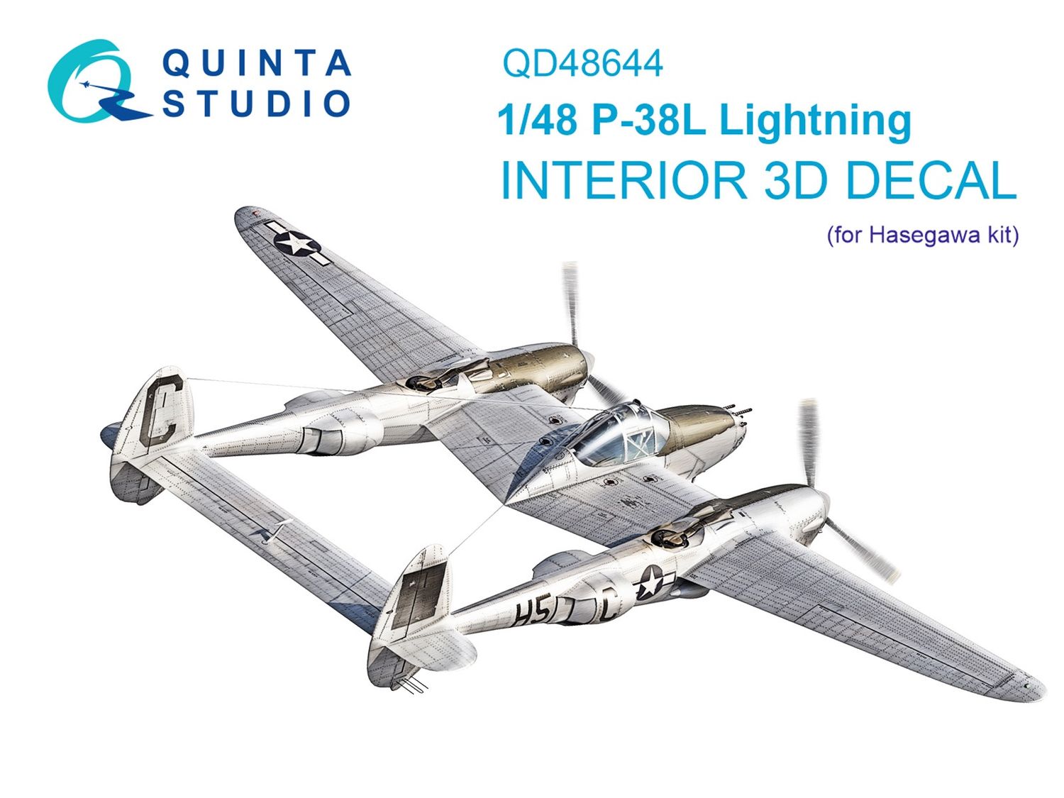 QD48644 - P-38L Lightning 3D-Printed &amp; coloured Interior on decal paper (Hasegawa) - 1:48
