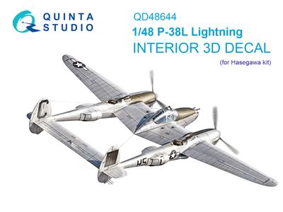 QD48644 - P-38L Lightning 3D-Printed &amp; coloured Interior on decal paper (Hasegawa) - 1:48