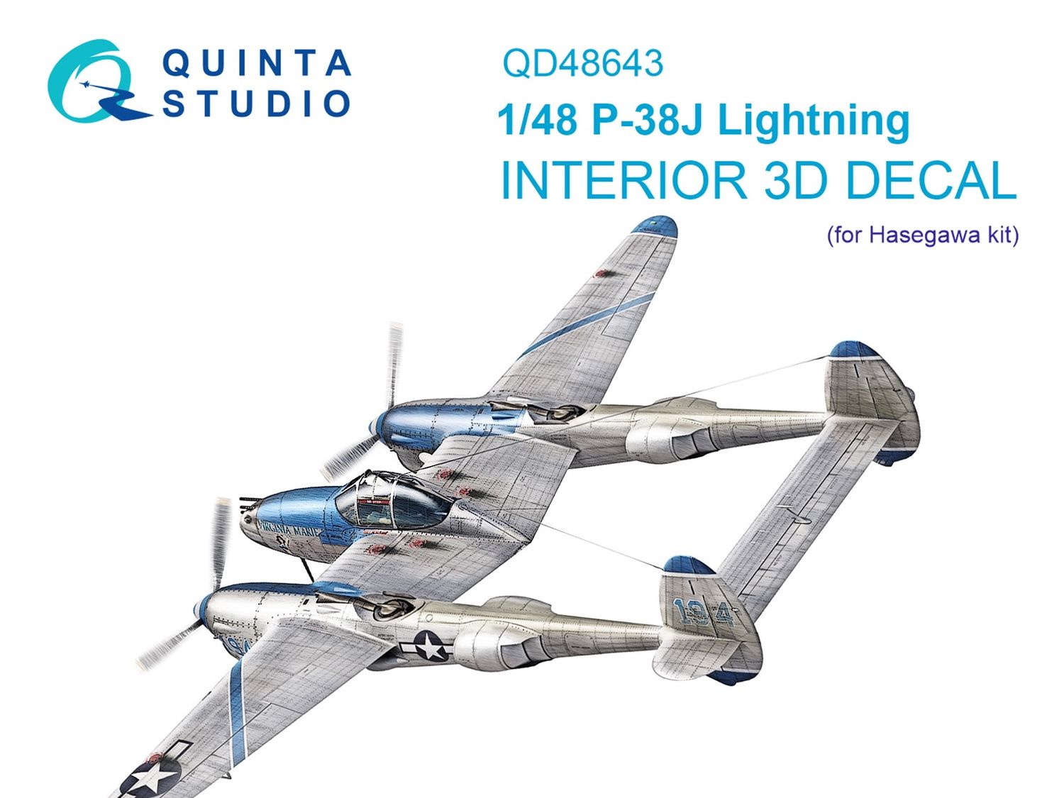 QD48643 - P-38J Lightning 3D-Printed &amp; coloured Interior on decal paper (Hasegawa) - 1:48