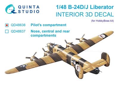 QD48636 - B-24D/B-24J Liberator. Pilot's compartment. 3D-Printed &amp; coloured Interior on decal paper (HobbyBoss) - 1:48