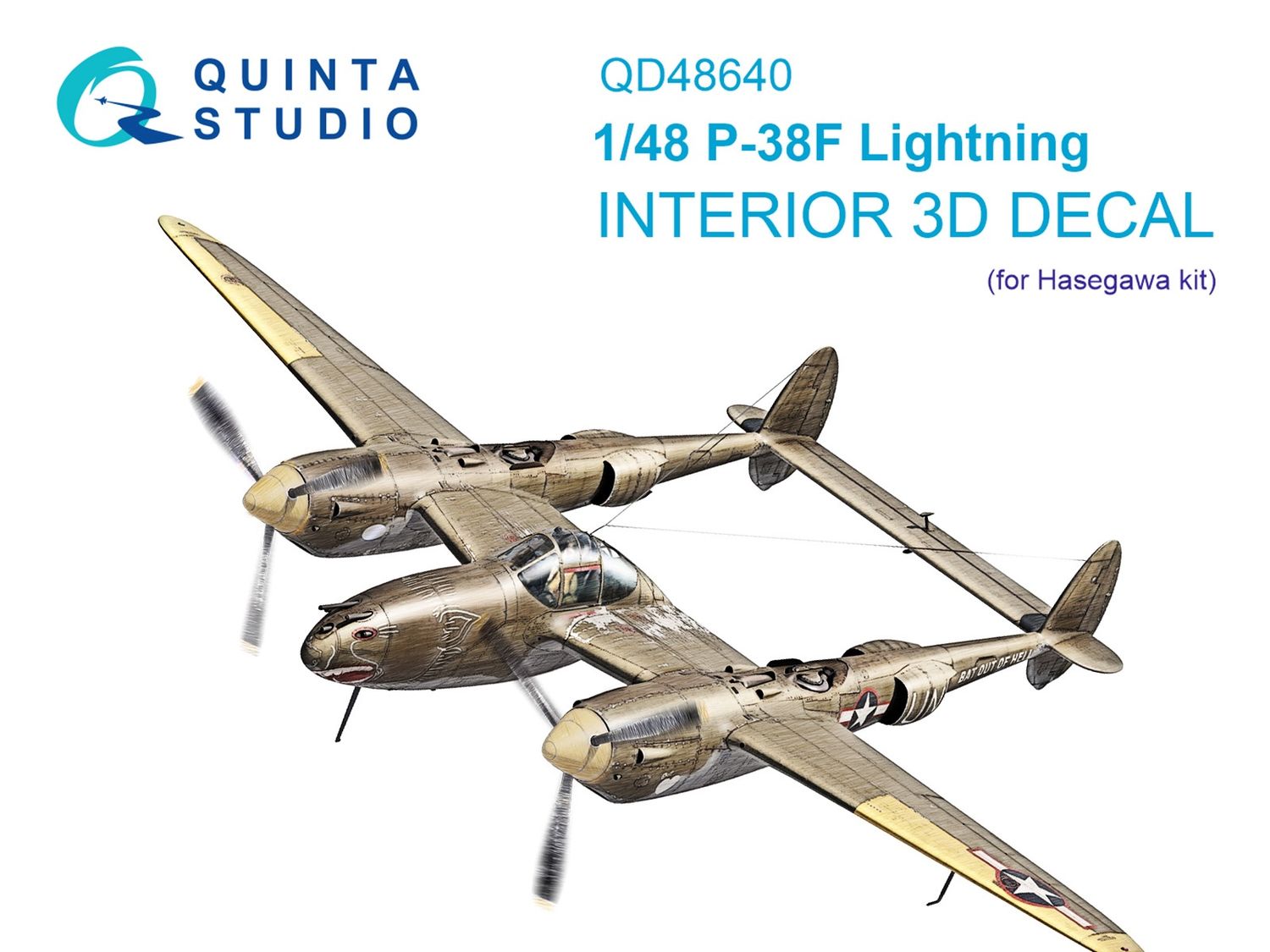 QD48640 - P-38F Lightning 3D-Printed &amp; coloured Interior on decal paper (Hasegawa) - 1:48