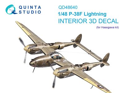 QD48640 - P-38F Lightning 3D-Printed &amp; coloured Interior on decal paper (Hasegawa) - 1:48