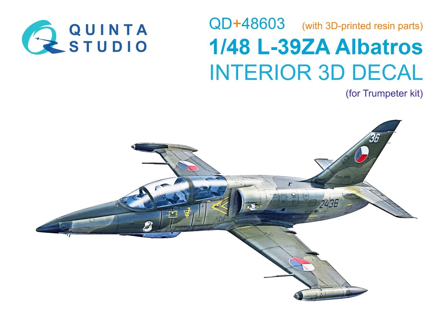 QD+48603 - L-39ZA 3D-Printed &amp; coloured Interior on decal paper (Trumpeter)(with 3D-printed resin parts) - 1:48