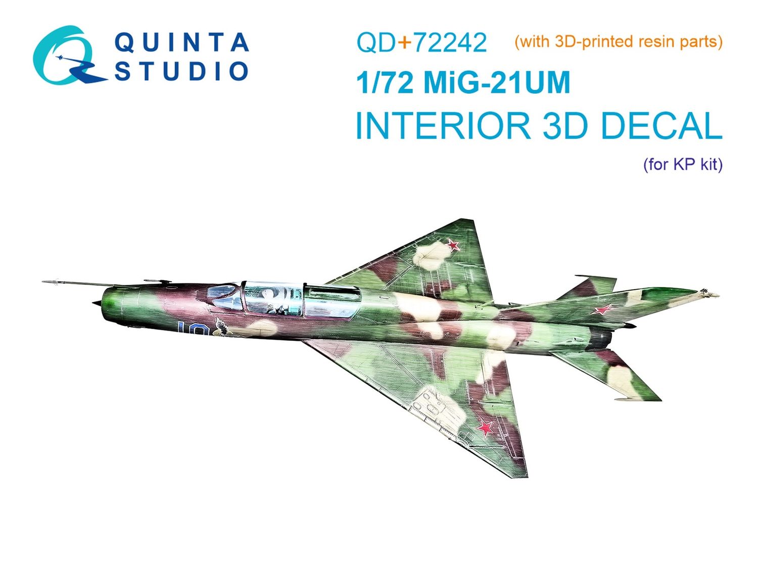 QD+72242 - MiG-21UM 3D-Printed &amp; coloured Interior on decal paper (KP) (with 3D-printed resin parts) - 1:72