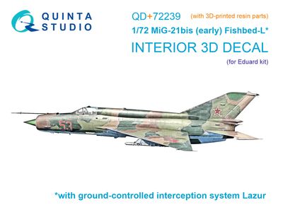 QD+72239 - MiG-21bis early 3D-Printed &amp; coloured Interior on decal paper (Eduard) (with 3D-printed resin parts) - 1:72