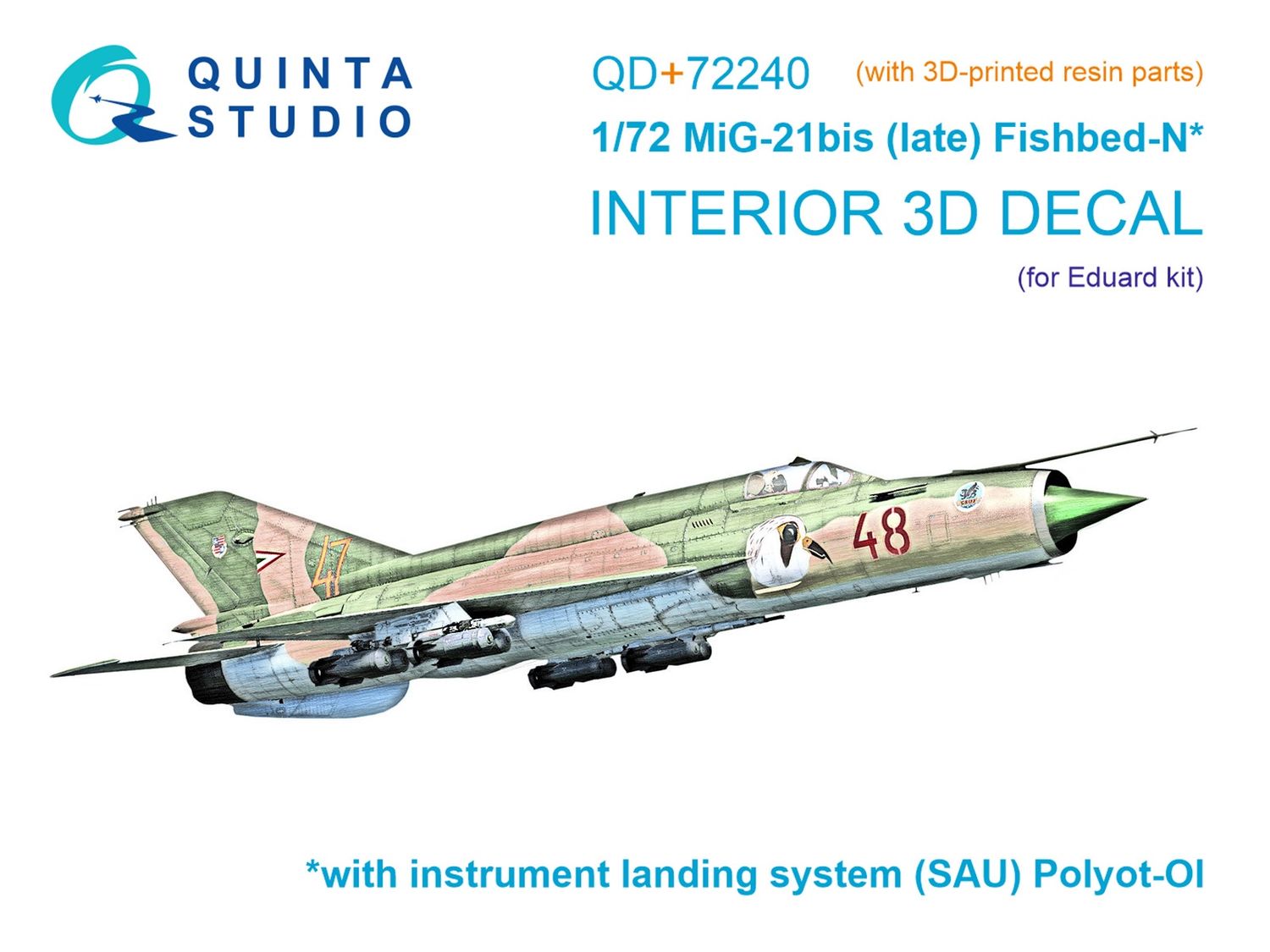 QD+72240 - MiG-21bis late 3D-Printed &amp; coloured Interior on decal paper (Eduard) (with 3D-printed resin parts) - 1:72