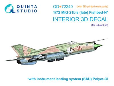 QD+72240 - MiG-21bis late 3D-Printed &amp; coloured Interior on decal paper (Eduard) (with 3D-printed resin parts) - 1:72