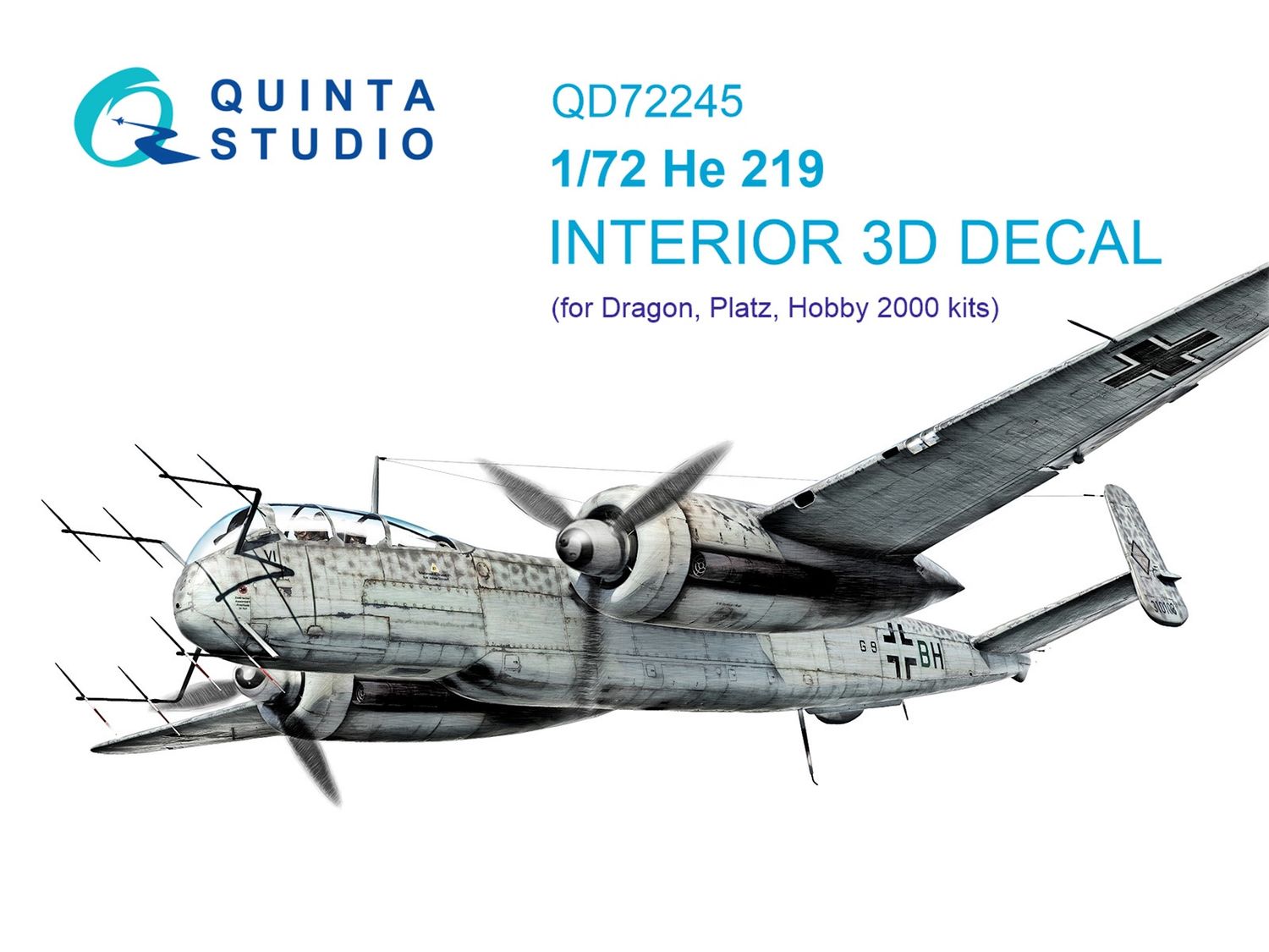 QD72245 - He 219 3D-Printed &amp; coloured Interior on decal paper (Dragon) - 1:72