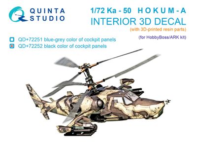 QD+72252 - Ka-50 (black panels) 3D-Printed &amp; coloured Interior on decal paper (HobbyBoss/ARK) (with 3D-printed resin parts) - 1:72