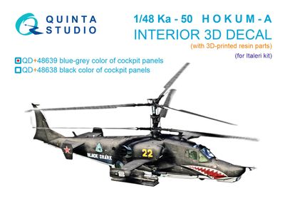 QD+48639 -  Ka-50 (blue-grey panels) 3D-Printed &amp; coloured Interior on decal paper (Italeri) (with 3D-printed resin parts) - 1:48