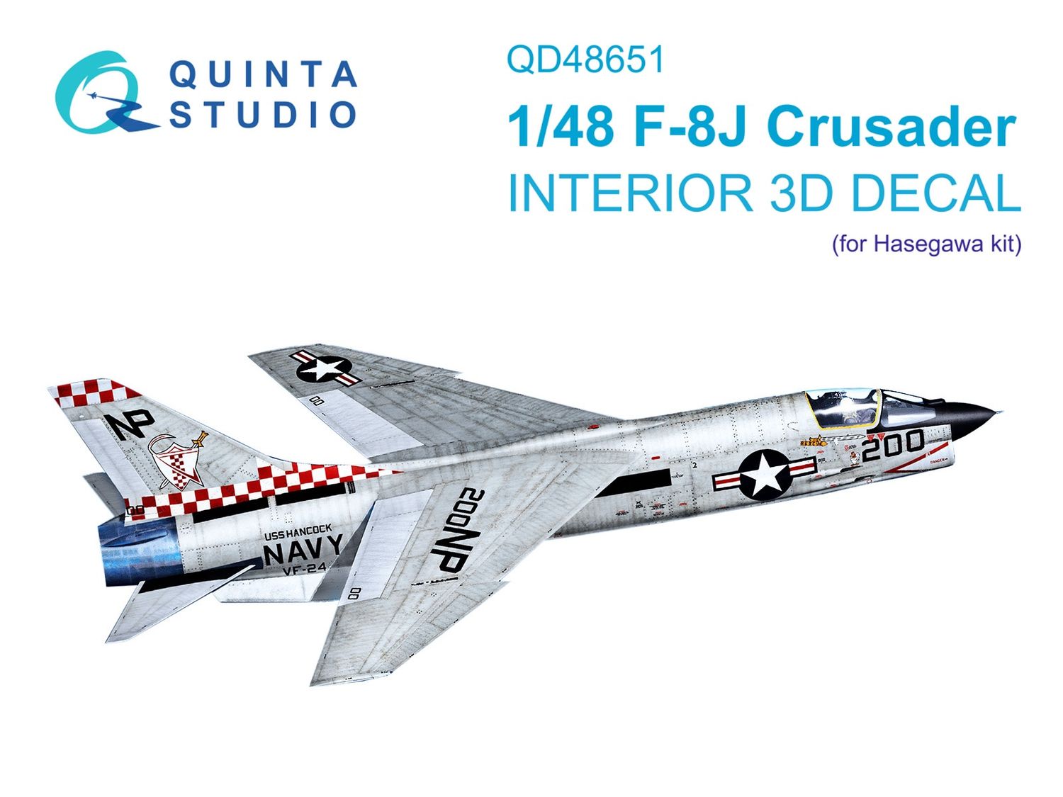 QD48651 - F-8J Crusader 3D-Printed &amp; coloured Interior on decal paper (Hasegawa/Hobby 2000) - 1:48