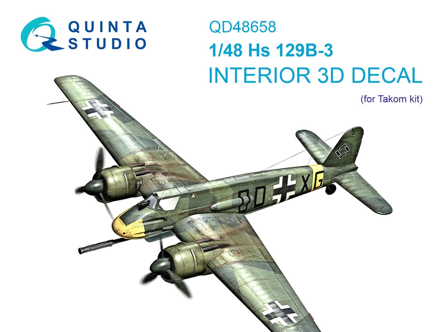 QD48658 - Hs 129B-3 3D-Printed &amp; coloured Interior on decal paper (Takom) - 1:48