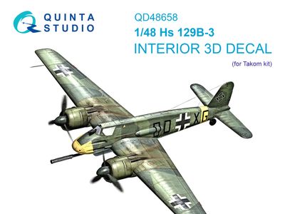 QD48658 - Hs 129B-3 3D-Printed &amp; coloured Interior on decal paper (Takom) - 1:48