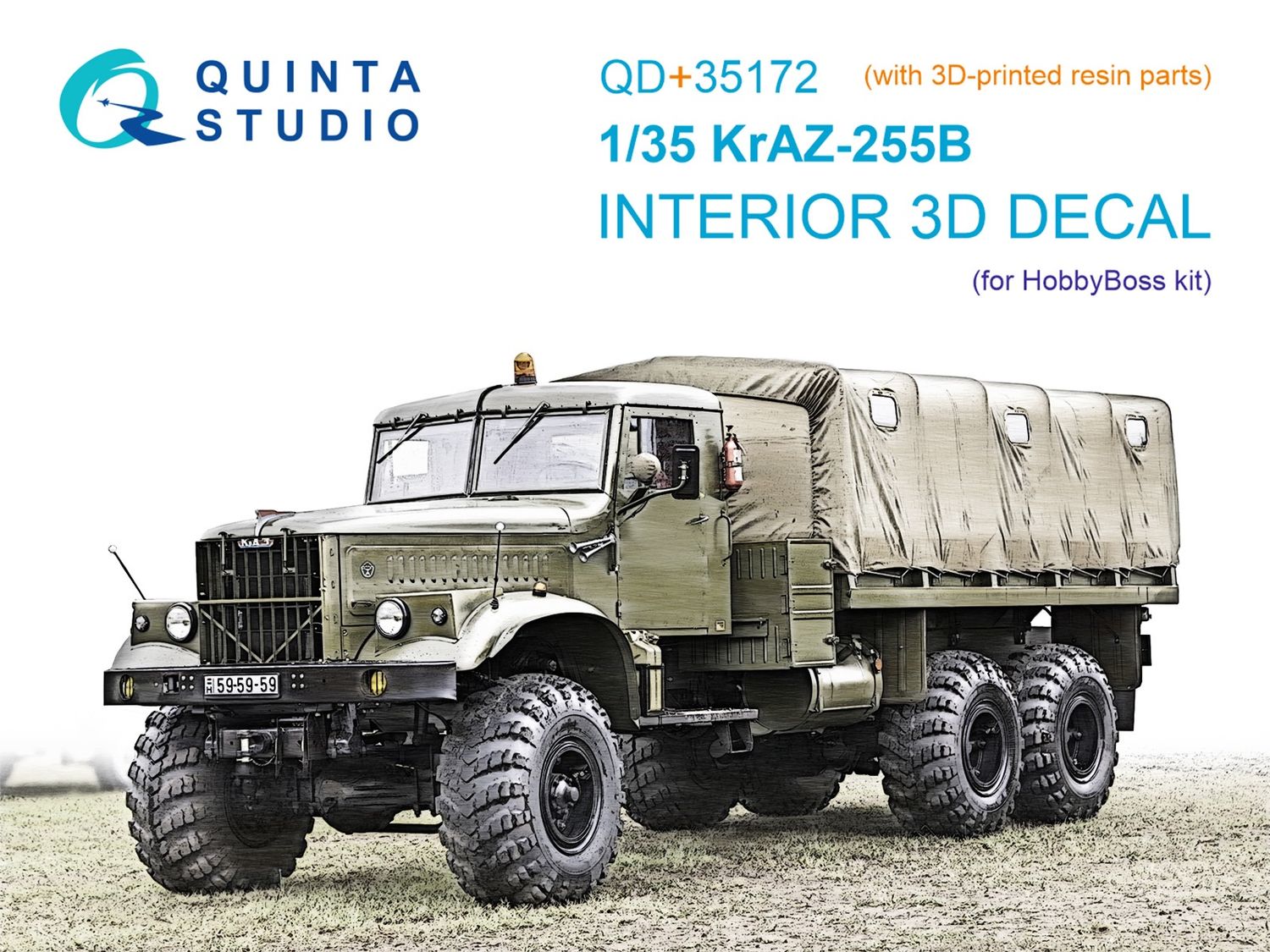 QD+35172 - KrAZ-255B 3D-Printed &amp; coloured Interior on decal paper (HobbyBoss) (with 3D-printed resin parts)  - 1:35